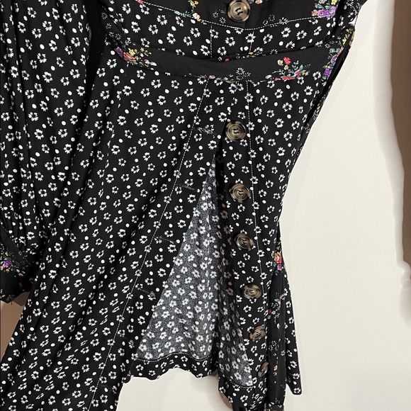 Free People | Women’s Wonderland Black Floral Long Sleeve Dress Size Small - Picture 5 of 8
